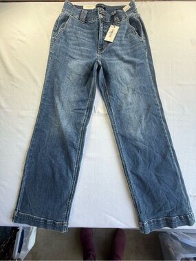 NWT Judy Blue Medium Wash Wide Leg Jeans Size 11/30 High Waist Stretch Trouser